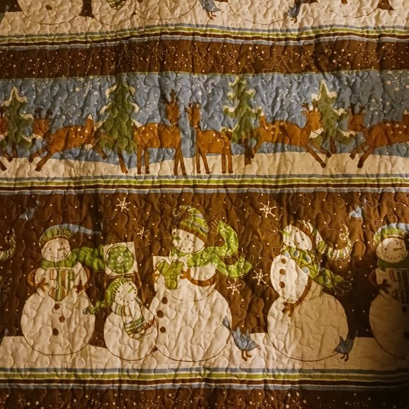 Debbie Mumm Fabric Designer Snowman and Evergreen Trees large quilt 86x82